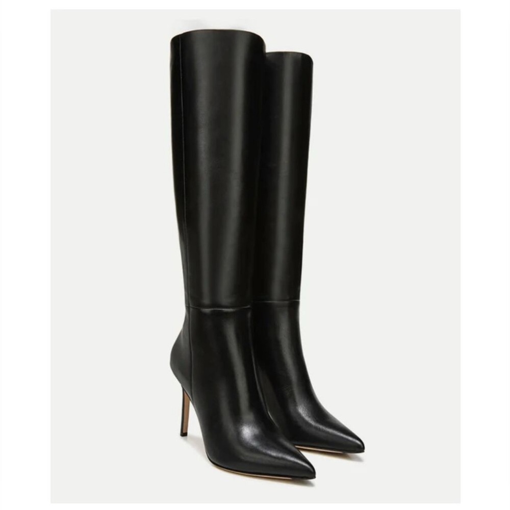 VERONICA BEARD Lisa Tall Black Pointed Toe Leather Boots Knee High New 9 - Picture 4 of 11